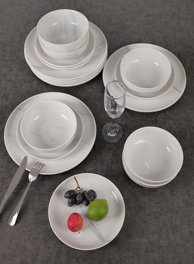 Noon East 18 piece Porcelain Dinnerware Set, Set for 6, Microwave & Dishwasher Safe, Marble White Design - Image 3